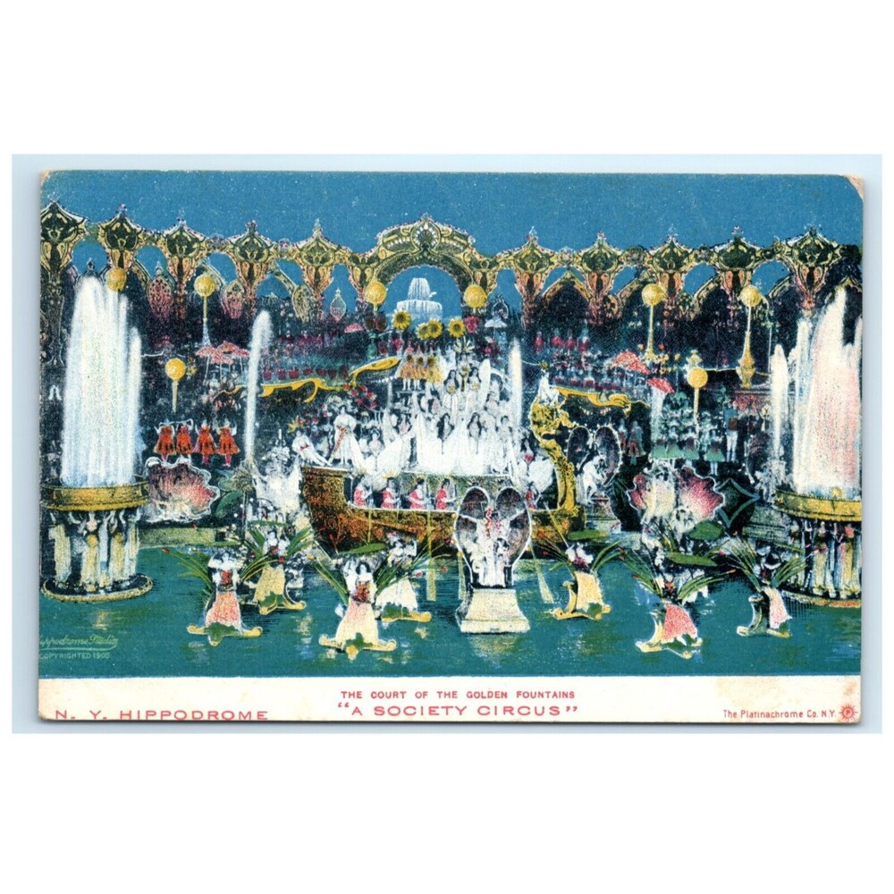 VTG Postcard New York City The Court of the Golden Fountains Society Circus 1905